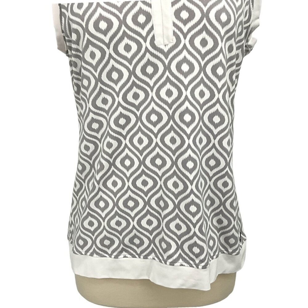 MDC Size 10 Meryl Print Polo Shirt Light Taupe/White Sleeveless V Neck Collared - Picture 3 of 9